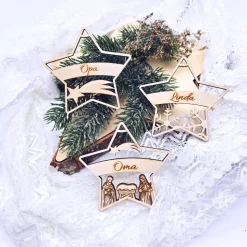 Weihnachtsanhänger Holz | Holzstern mit Namen | personalisierte Weihnachtsdeko | Namensanhänger Weihnachten | Geschenkan