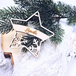Weihnachtsanhänger Holz | Holzstern mit Namen | personalisierte Weihnachtsdeko | Namensanhänger Weihnachten | Geschenkan