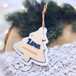 Weihnachtsanhänger Holz personalisiert - Geschenkanhänger mit Name | personalisierte Geschenke Weihnachten | Baumschmuck