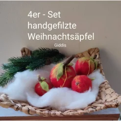 Weihnachtsapfel handgefilzt, 4er Set
