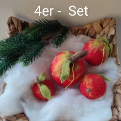 Weihnachtsapfel handgefilzt, 4er Set