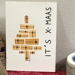 Weihnachtsbaum mit Aquarellfarbe & Fineliner auf Weihnachtskarte - I T'S X-MAAS - danielb.art