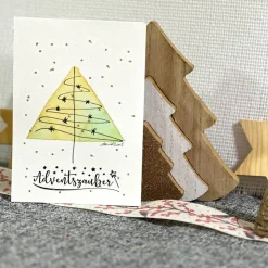 Weihnachtsbaum mit Aquarellfarbe & Fineliner auf Weihnachtskarte - Advent - Zauber - danielb.art