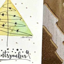 Weihnachtsbaum mit Aquarellfarbe & Fineliner auf Weihnachtskarte - Advent - Zauber - danielb.art