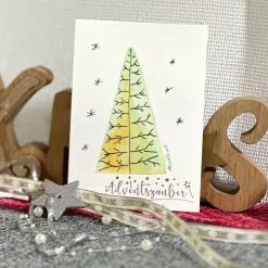Weihnachtsbaum mit Aquarellfarbe & Fineliner auf Weihnachtskarte - Advent - danielb.art