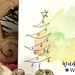 Weihnachtsbaum mit Aquarellfarbe & Fineliner auf Weihnachtskarte - wundervolle WEIHNACHTEN - danielb.art