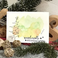 Weihnachtsbaum mit Aquarellfarbe & Fineliner auf Weihnachtskarte - wundervolle WEIHNACHTEN - danielb.art