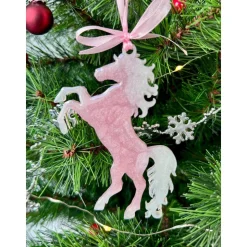 Weihnachtsbaumdeko Resin – Rentier, Fee, Tanne, Märchenhaus, Pferd – Epoxidharz Anhänger Weihnachten Geschenk Rosa