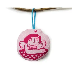 Weihnachtsbaumschmuck, Nadelkissen, Engel, handgenäht und handbedruckt