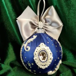 Weihnachtsbaumschmuck Tannenbaumschmuck Christmas Schmuck Handgemacht Handmade Weihnachtsgeschenk blau Strass Satin