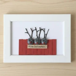 Weihnachtsbild Rentiere – Handgefertigtes Steinbild personalisierbar | STB-317