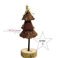 Weihnachtsbäumchen mit Holzsockel braun gold – Handgemachte Weihnachtsdeko in 3 Größen