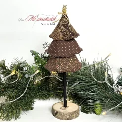 Weihnachtsbäumchen mit Holzsockel braun gold – Handgemachte Weihnachtsdeko in 3 Größen