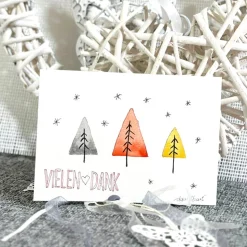 Weihnachtsbäume mit Aquarellfarbe & Fineliner - VIELEN DANK - Weihnachtskarte - danielb.art