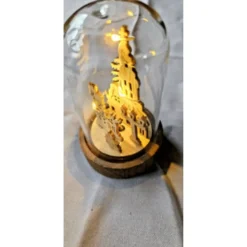 Weihnachtsdeko unter Glas – LED Glaskuppel, Holz Miniatur, festliche Dekoration