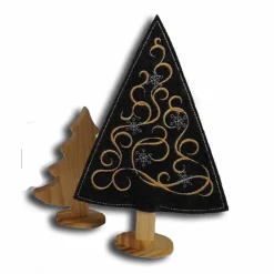 Weihnachtsdeko X-Mas bestickte Tannenbäumchen auf schwarzem oder grauem Filz mit Holzfuß weihnachtliche Dekoration