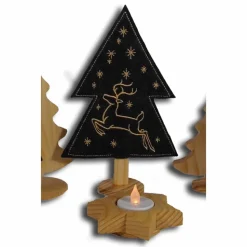 Weihnachtsdeko X-Mas bestickte Tannenbäumchen auf schwarzem Filz mit Holzfuß weihnachtliche Dekoration