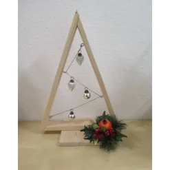 Weihnachtsdekoration Holzbaum - natur - mit Kugeln in silber