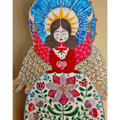 Weihnachtsengel Tischaufsteller "Heilige Nacht" aus Karton mit Glitzer & Perlen – Handgemachte Weihnachtsdeko