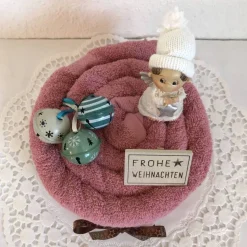 Weihnachts-Geschenk Engel Sterne Schellen Frohe Weihnachten Handtuchtorte Duschtuch altrosa mint creme petrol weiß