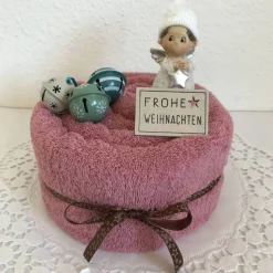 Weihnachts-Geschenk Engel Sterne Schellen Frohe Weihnachten Handtuchtorte Duschtuch altrosa mint creme petrol weiß