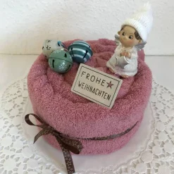 Weihnachts-Geschenk Engel Sterne Schellen Frohe Weihnachten Handtuchtorte Duschtuch altrosa mint creme petrol weiß