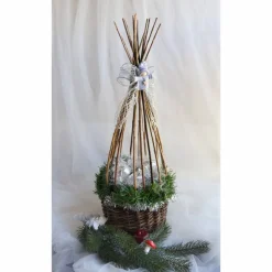 Weihnachtsgesteck im Weidenkorb silber