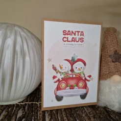 Weihnachtsgrußkarte/ Schneemann / Auto / winterlich / festliche Stimmung / Weihnachtskarte mit Schneemannmotiv