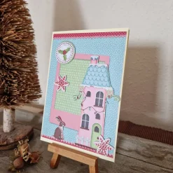 Weihnachtskarte - buntes Haus - Hase - Weihnachten