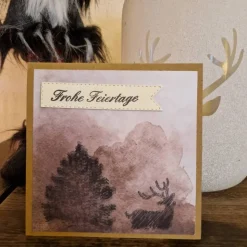 Weihnachtskarte - Frohe Feiertage - Hirsch und Baum