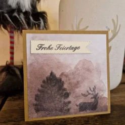 Weihnachtskarte - Frohe Feiertage - Hirsch und Baum