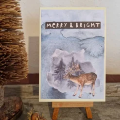 Weihnachtskarte - Hirsch - Bäume - Merry & Bright