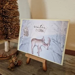 Weihnachtskarte - Hirsch und Eule - winter is coming