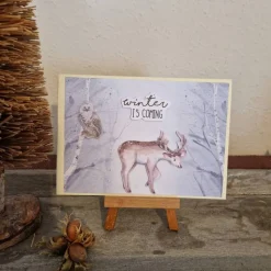 Weihnachtskarte - Hirsch und Eule - winter is coming