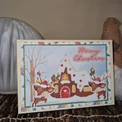 Weihnachtskarte / kleine Rentiere / Weihnachtshaus / festliche Grusskarte / kreative Weihnachtsgeschenke / Rentier