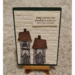 Weihnachtskarte " Liebe Grüsse zur schönsten Zeit des Jahres " Häuser , Steinoptik