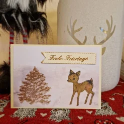 Weihnachtskarte - süßes Reh - Baum - Frohe Feiertage