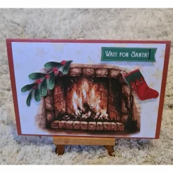 Weihnachtskarte " Wait for Santa " Kaminfeuer , Socke