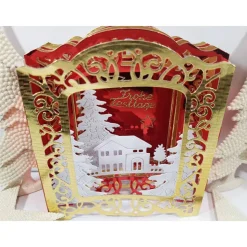 Weihnachtskarte Aufstellkarte rot gold glänzend Diorama dreidimensional