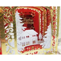 Weihnachtskarte Aufstellkarte rot gold glänzend Diorama dreidimensional