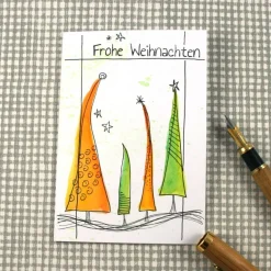 Weihnachtskarte **Bäume3** handgezeichnetes Einzelstück von ZWEIFARBIG Frohe Weihnachten