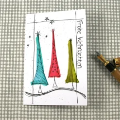 Weihnachtskarte **Bäume1** handgezeichnetes Unikat von ZWEIFARBIG Grußkarte für Weihnachtswünsche