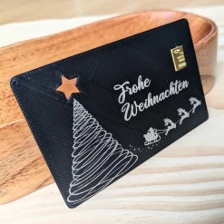 Weihnachtskarte: 3D-gedruckte Visitenkarte mit 1g Goldbarren – personalisierbares Geschenk zu Weihnachten