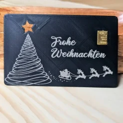 Weihnachtskarte: 3D-gedruckte Visitenkarte mit 1g Goldbarren – personalisierbares Geschenk zu Weihnachten