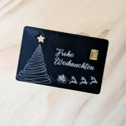 Weihnachtskarte: 3D-gedruckte Visitenkarte mit 1g Goldbarren – personalisierbares Geschenk zu Weihnachten