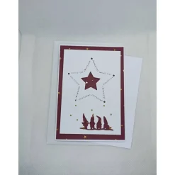 Weihnachtskarte,  DIN A6, Stern-Ausstanzung, Bordeaux, Wichtel