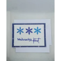 Weihnachtskarte,  DIN A6,  Weihnachtspost, blau, Schneeflocken