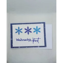 Weihnachtskarte,  DIN A6,  Weihnachtspost, blau, Schneeflocken