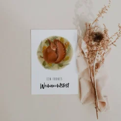 Weihnachtskarte Eichhörnchen A6 weihnachtliche Grußkarte Eichhörnchen im Winterschlaf - Postkarte Kinder - Weihnachten W