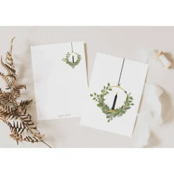 Weihnachtskarte Eukalyptuskranz A6 weihnachtliche Grußkarte - Türkranz Zweige Kerze Weihnachtskarte - Postkarte minimal